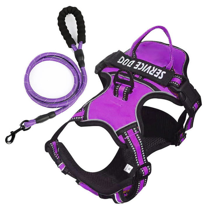 Y-shape dog harness, custom with name, features reflective piping for improved visibility & pet safety.