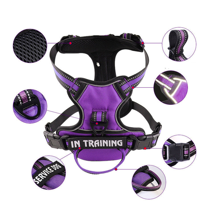 Custom Y-shape dog harness, black, adjustable for perfect fit & ultimate dog comfort. Ideal for daily walks.