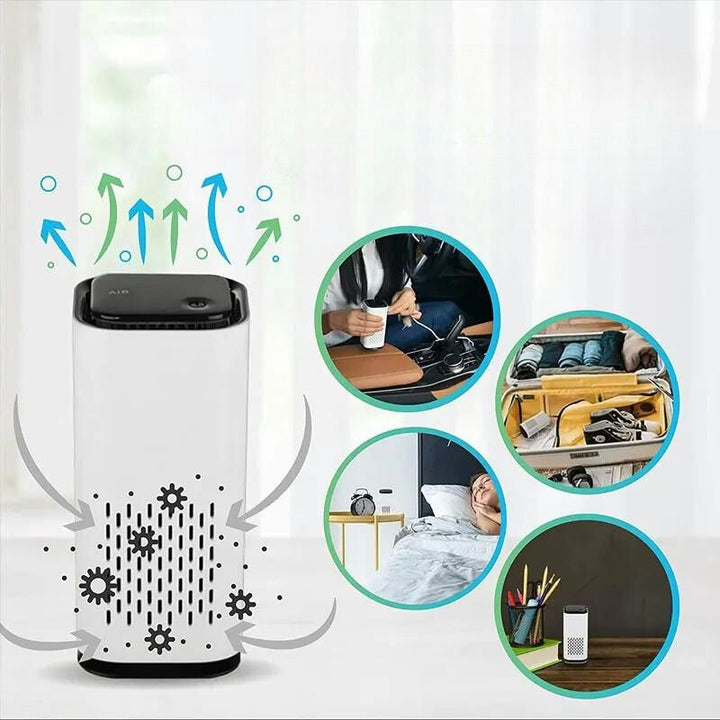 Pet air purifier with activated carbon filter to eliminate pet odors and improve home air quality.
