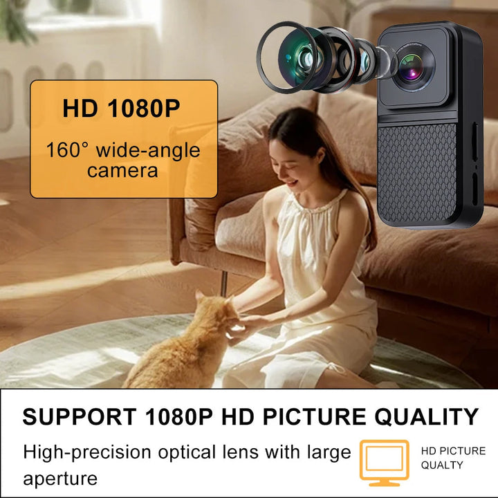 A happy dog runs, wearing the pet collar camera, filming its adventure in HD 1080p video.