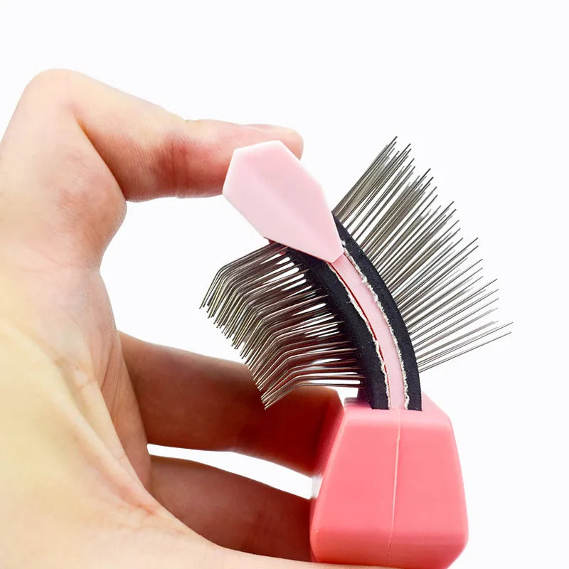 Gentle pet detangler comb for cats & dogs. Improves fur care, removes knots, and distributes shampoo evenly.