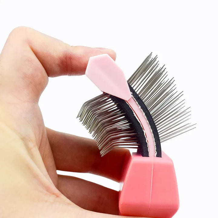 Gentle pet detangler comb for cats & dogs. Improves fur care, removes knots, and distributes shampoo evenly.