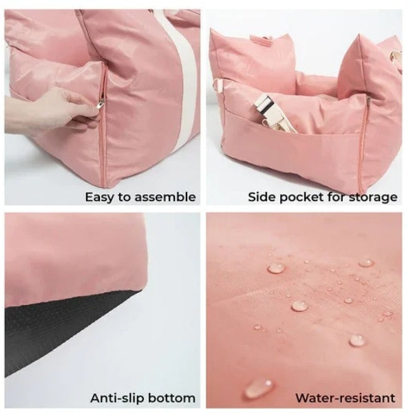 Medium dog car seat bed, waterproof and secure for happy travel. Plush and washable for convenience.