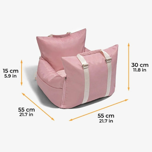 Premium waterproof dog car seat bed. Provides safety, comfort, and a cozy space for pet travel.