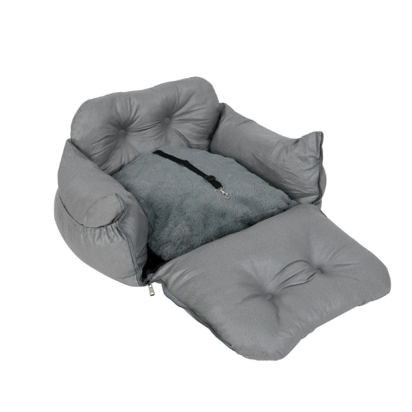 Waterproof pet travel seat bed for dogs. Elevated design, easy to install in cars, washable fabric.