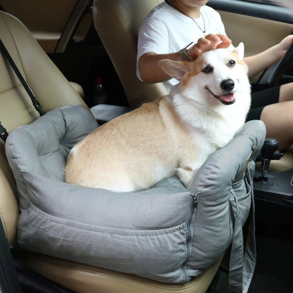 Small to medium dog car seat bed, perfect for pet travel. Waterproof, safe, & comfortable for long trips.