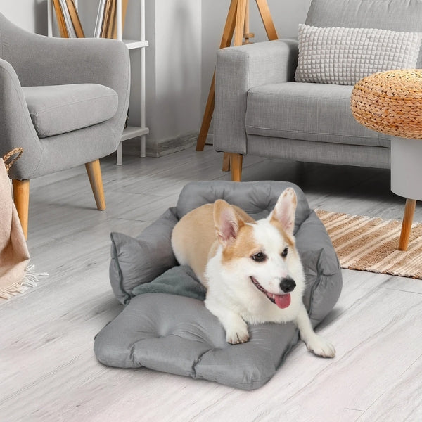Versatile waterproof dog car seat bed, also usable as a portable pet bed. Safe & comfortable.