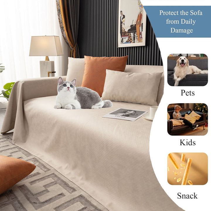 Child & pet-friendly waterproof sofa cover protecting living room furniture from spills and wear.