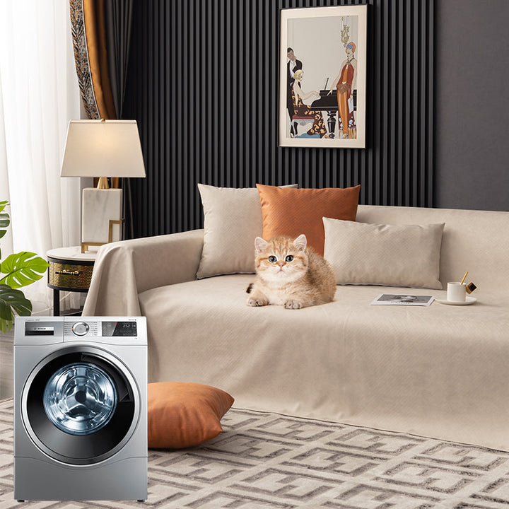 Non-slip pet-proof waterproof sofa cover; easily installed for instant furniture protection & style.