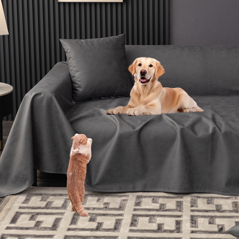Anti-scratch pet furniture protector, waterproof sofa cover for living room, family friendly decor.