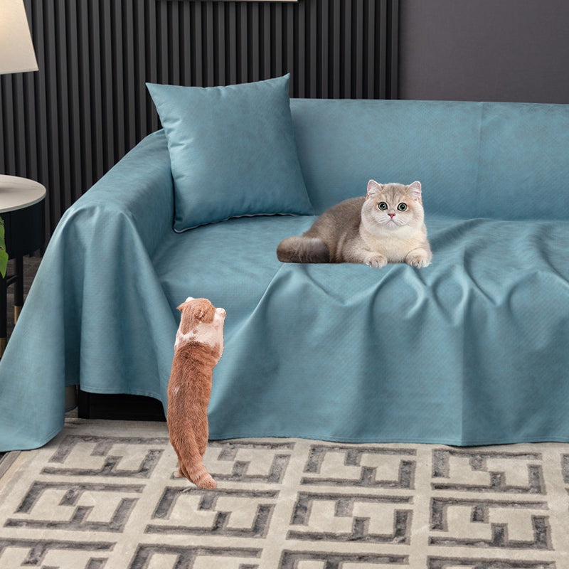 Close-up: Durable pet-proof waterproof sofa cover fabric; anti-scratch, non-slip, easy-care material.