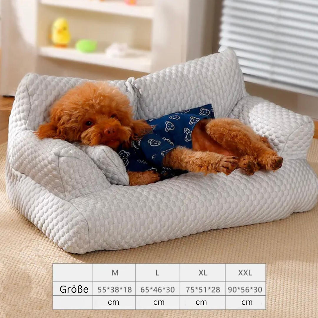 Cooling dog bed, a breathable pet sofa couch with orthopedic support for summer pet comfort.