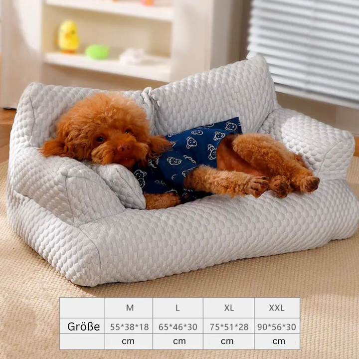 Cooling dog bed, a breathable pet sofa couch with orthopedic support for summer pet comfort.