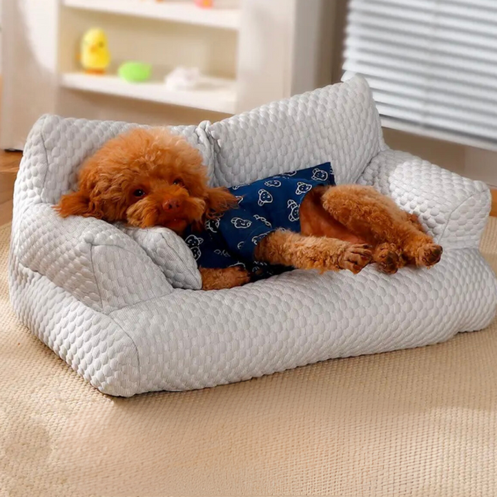 Supportive pet furniture: a comfortable, washable dog couch with cooling breathable fabric for pets.
