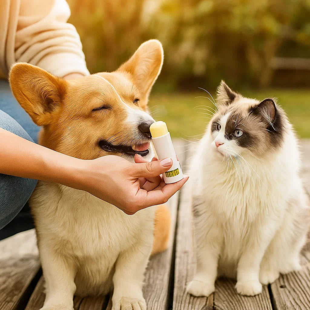 Easy-glide pet paw & nose balm stick. Healing & protective ointment for cracked dog & cat paws/noses. Natural comfort.