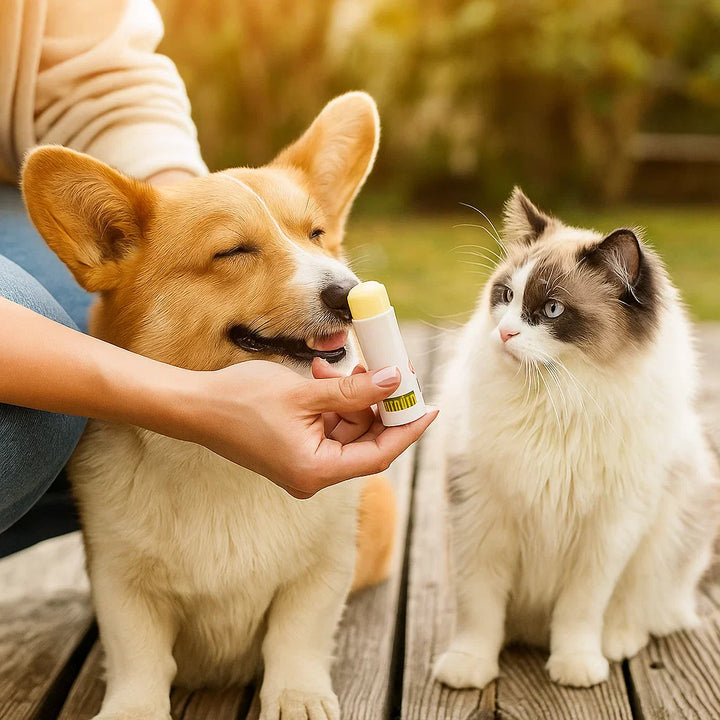 Easy-glide pet paw & nose balm stick. Healing & protective ointment for cracked dog & cat paws/noses. Natural comfort.