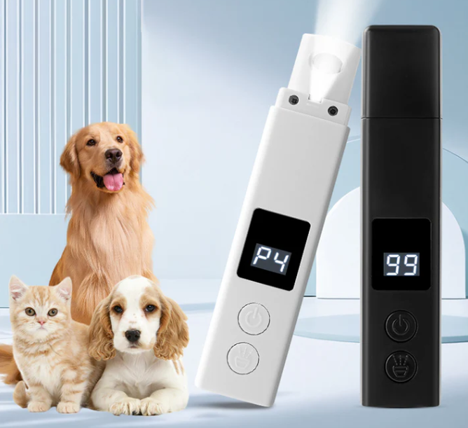 Dog & cat electric nail grinder with quiet motor & LED screen for safe claw care.