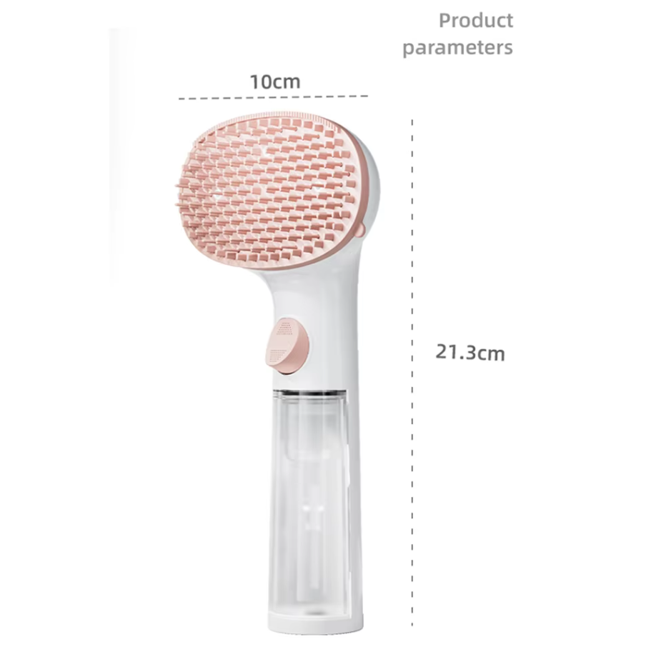 Integrated dispenser waterless grooming foam brush. Silicone pet care tool for dry shampoo.