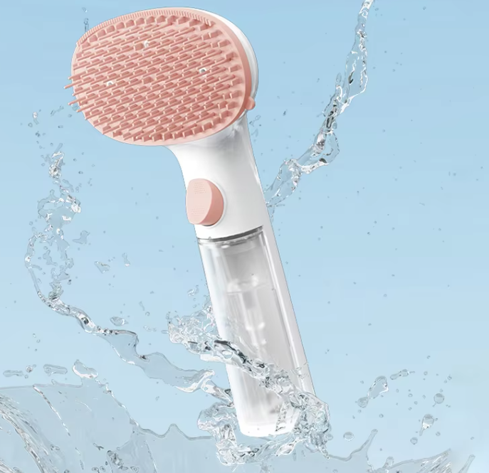 Easy-to-use waterless grooming foam brush. Built-in dispenser for mess-free pet shampooing.