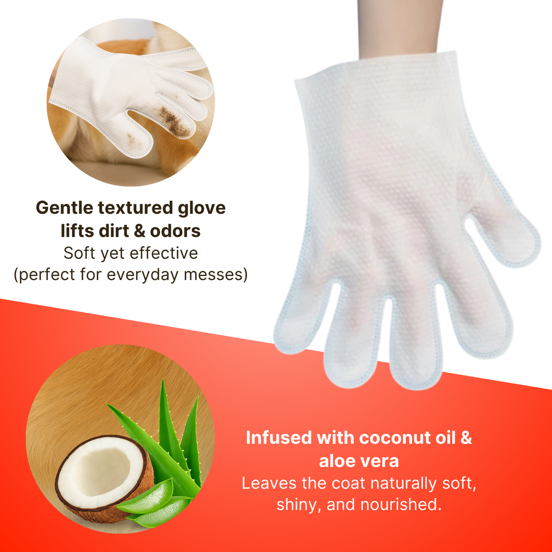Convenient grooming glove wipes for dogs and cats by PetPure, perfect for odor control.