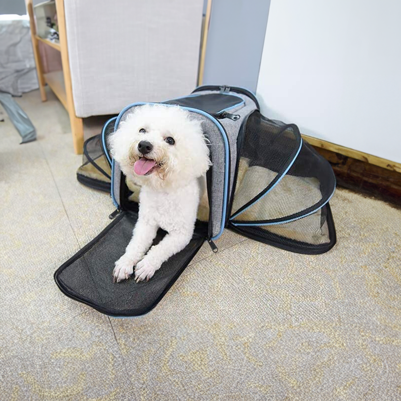 PetScape expandable pet carrier for small and medium pets, offering ample travel space.