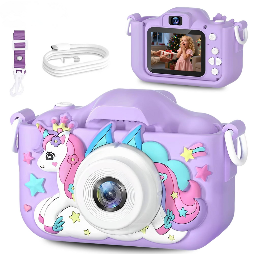 Fun unicorn-themed rechargeable digital camera for children, an engaging educational toy for young creators.