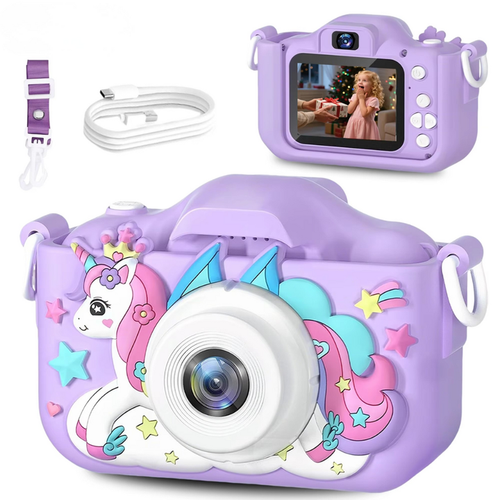 Fun unicorn-themed rechargeable digital camera for children, an engaging educational toy for young creators.