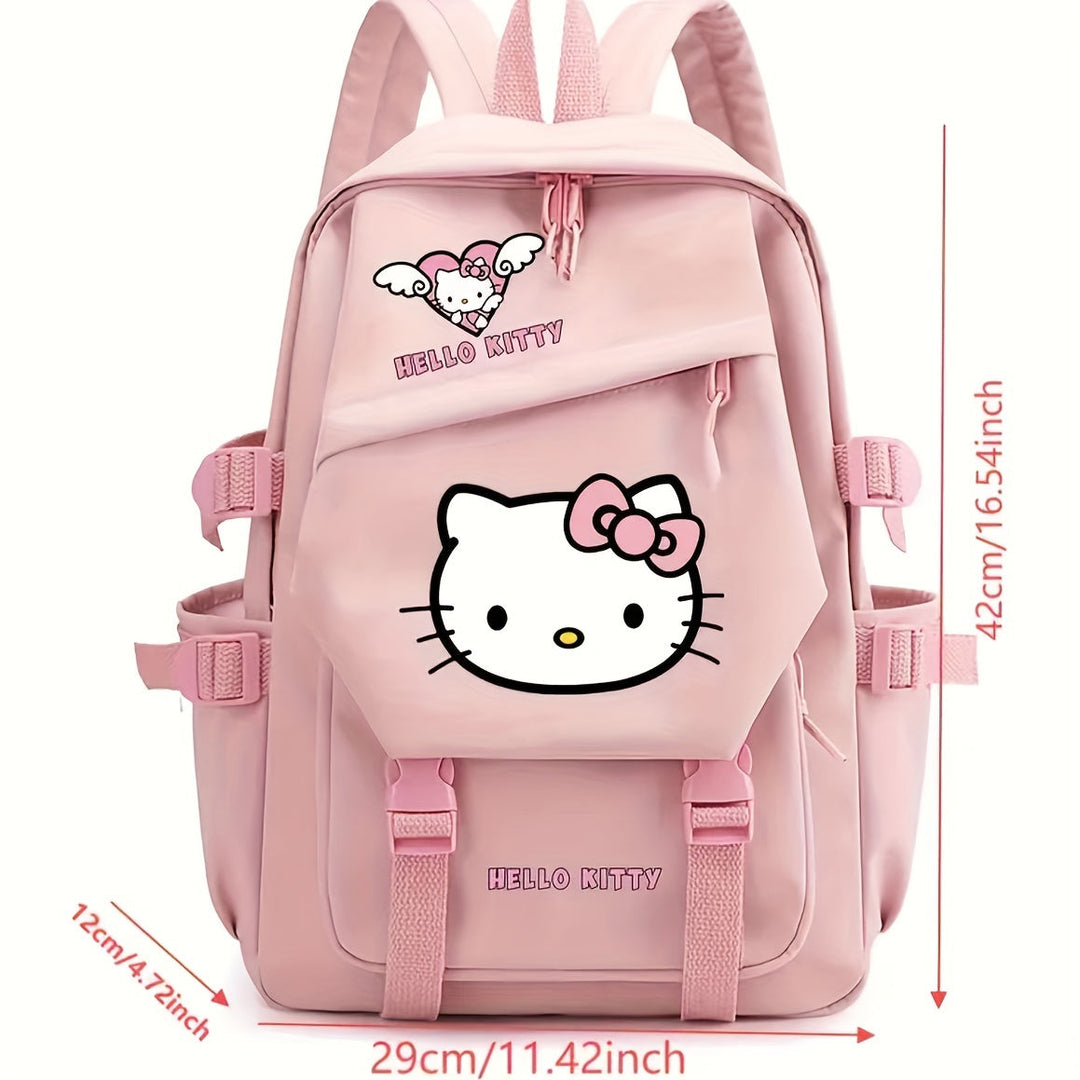 Adorable Hello Kitty themed backpack for girls, featuring iconic character.