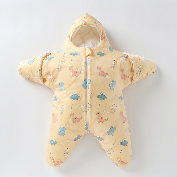 Detail of the zipper on a cozy pink star baby sleep sack for infants
