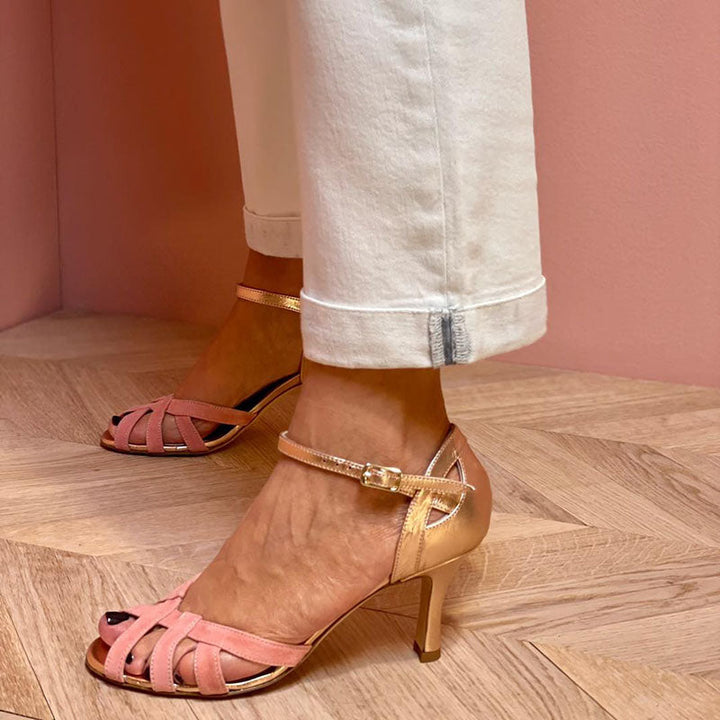 Comfortable women's block heel sandals, open toe, adjustable ankle strap for stylish dress wear.