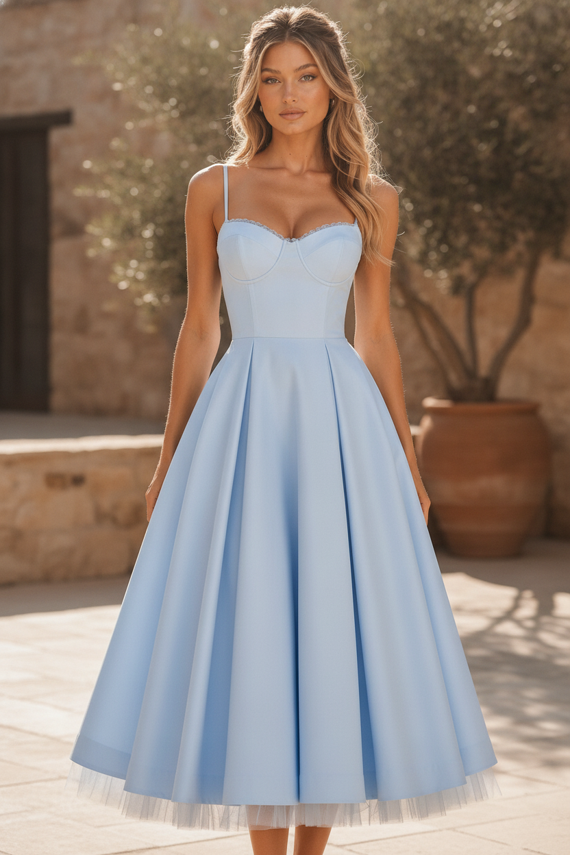 Plus size women's elegant corset midi dress with sweetheart neckline, perfect for formal occasions.