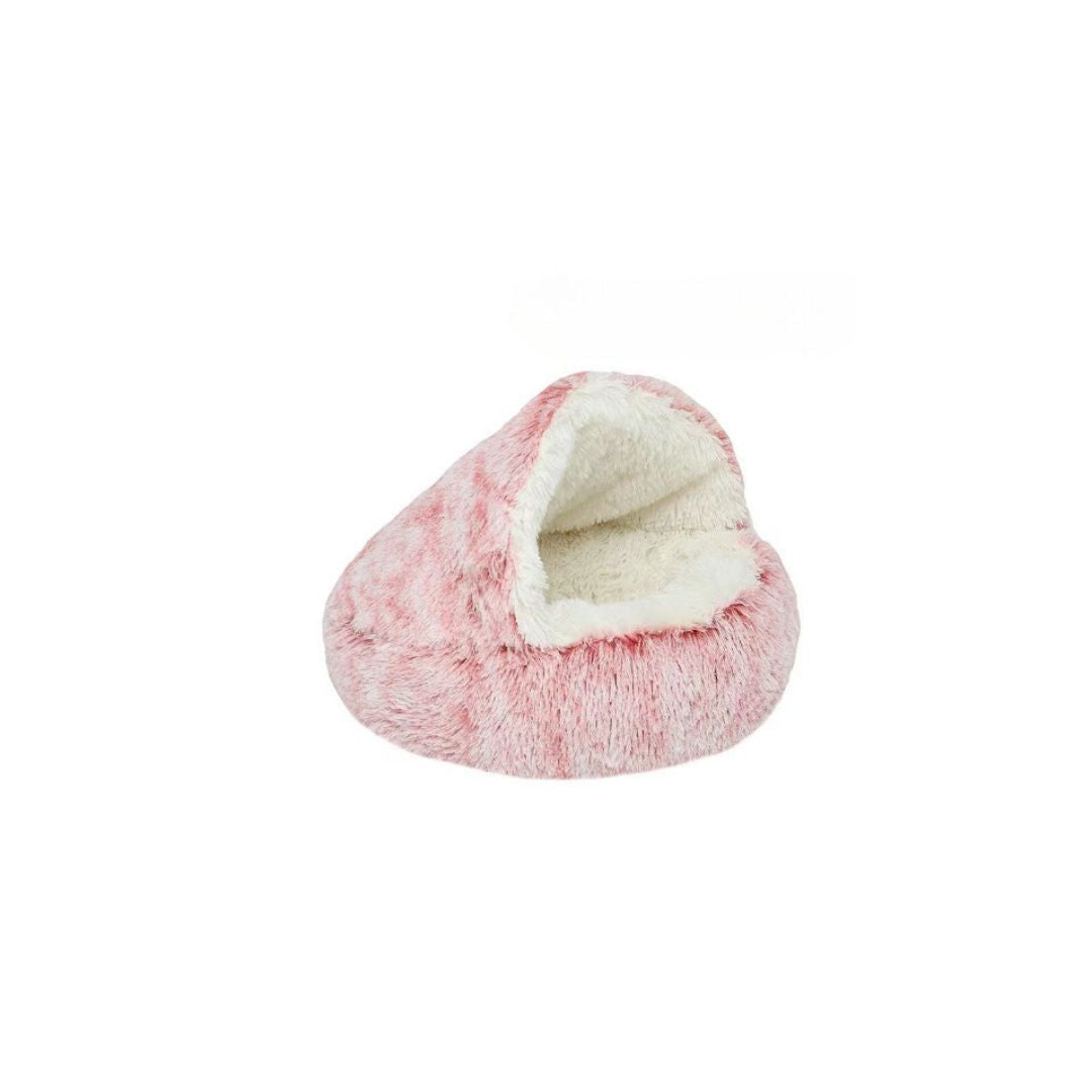 Luxurious plush cat bed and hideaway, providing a cozy and comfortable pet cave for cats.
