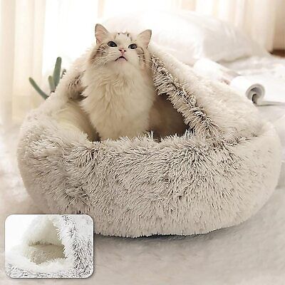 Snuggly plush cat bed, a warm pet cave and hideaway for ultimate cat comfort. Easy to wash.