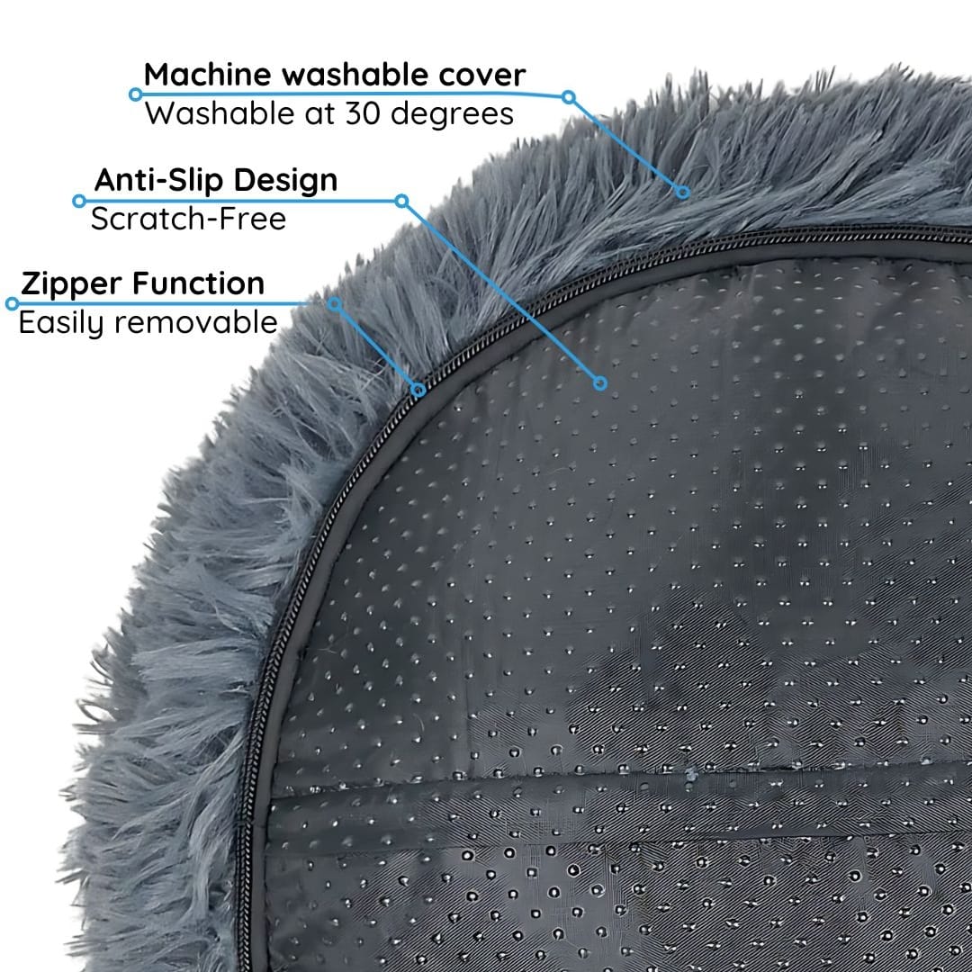 Premium plush donut dog bed with faux fur, designed for superior comfort and anxiety relief in dogs.