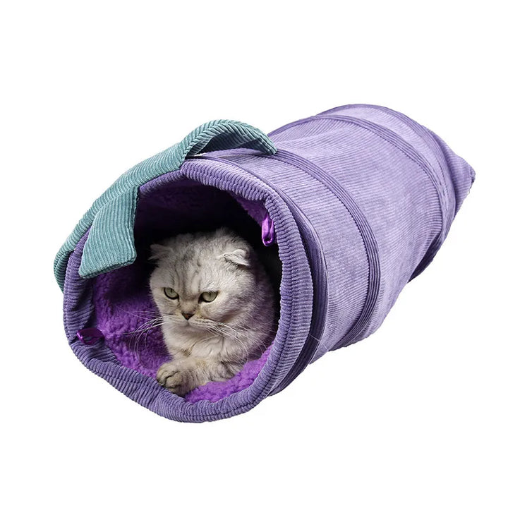 Plush flower-shaped cat tunnel, an interactive play toy for feline pets.