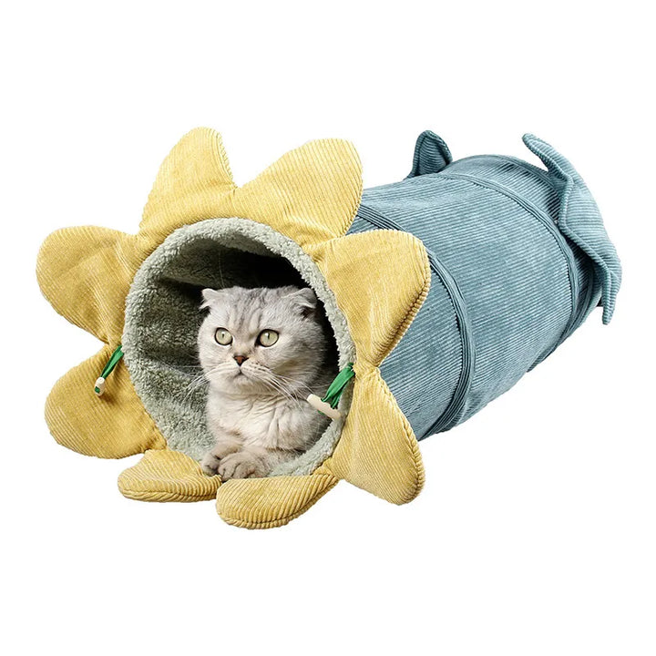 Colorful flower-shaped plush cat play tunnel, perfect for active cats to hide, play & explore.