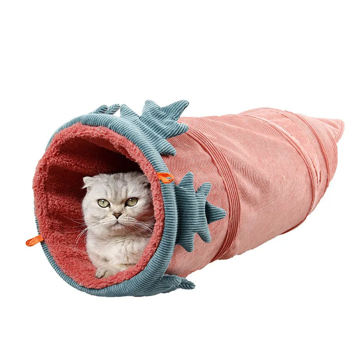 Soft plush flower cat tunnel, a cozy hideaway & interactive play toy for kittens & adult cats.