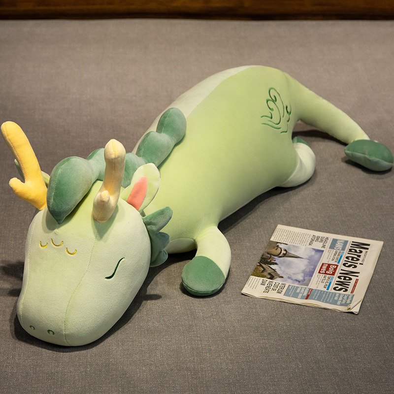 Long mythical dragon body pillow, plush & soft, a decorative and supportive cuddle companion.