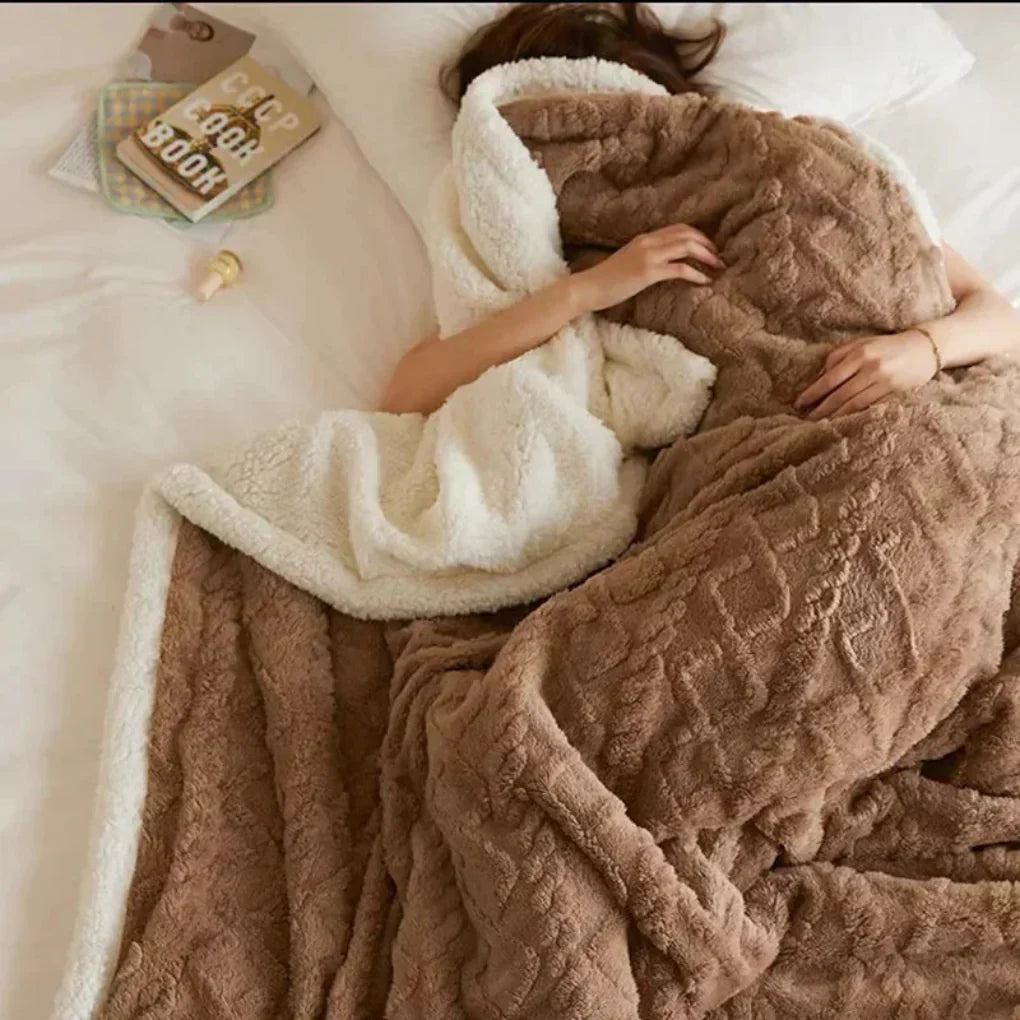 Plush heavy knit wool throw blanket for luxurious softness & warmth, perfect for cozy home decor.