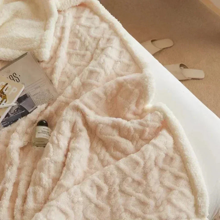 Richly textured heavy knit wool throw blanket, incredibly soft, cozy, and luxurious for any room.