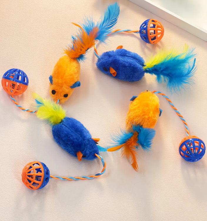 Soft Plush Mice and Colorful Feather Ball Cat Toys. Engaging interactive pet supplies for feline playtime & exercise.