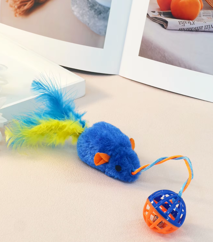 Cat's Interactive Play Set with Plush Mice & Feather Balls. Stimulates hunting instincts for active feline exercise.