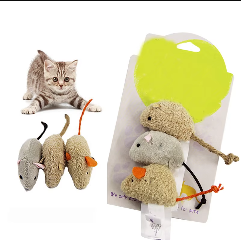 Soft plush mouse cat toys, ideal for indoor cats to bat, chase, and pounce, promoting enrichment.