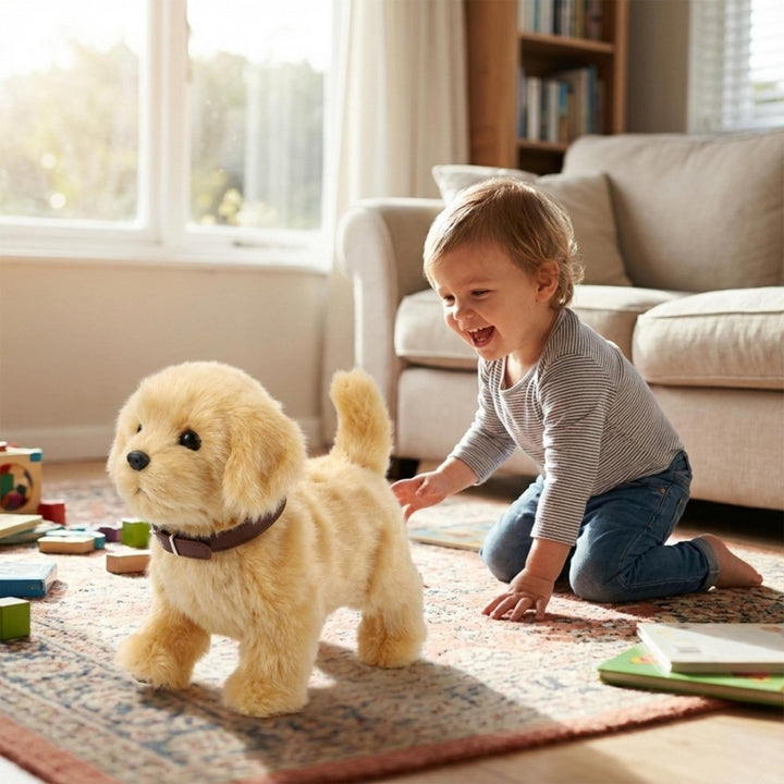 Plush robot puppy toy with realistic movements, perfect interactive electronic pet for children's imaginative play.