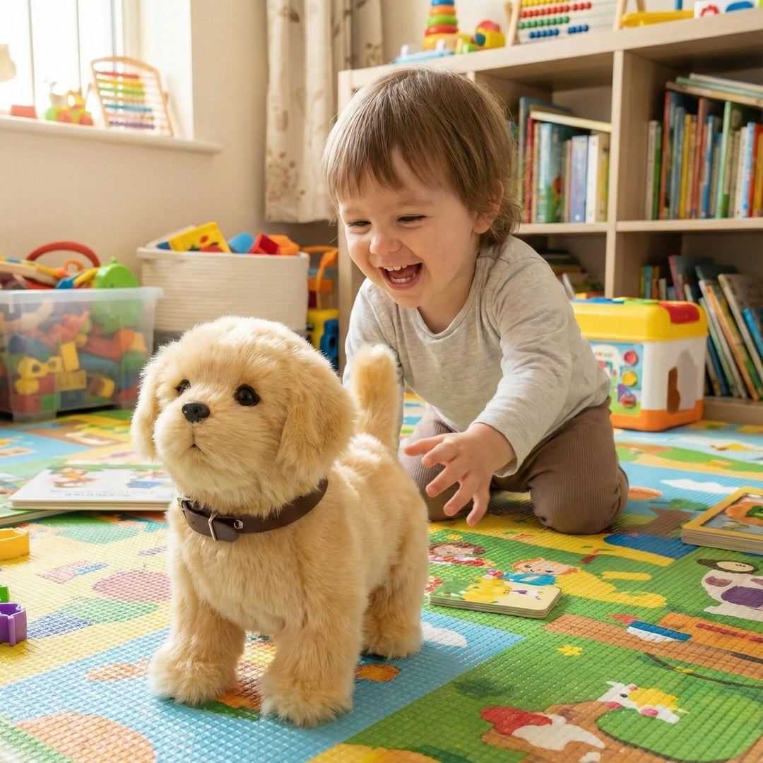 Interactive robot puppy for toddlers, featuring realistic movements & soft plush. An engaging electronic pet toy.