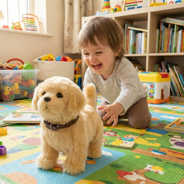 Interactive robot puppy for toddlers, featuring realistic movements & soft plush. An engaging electronic pet toy.
