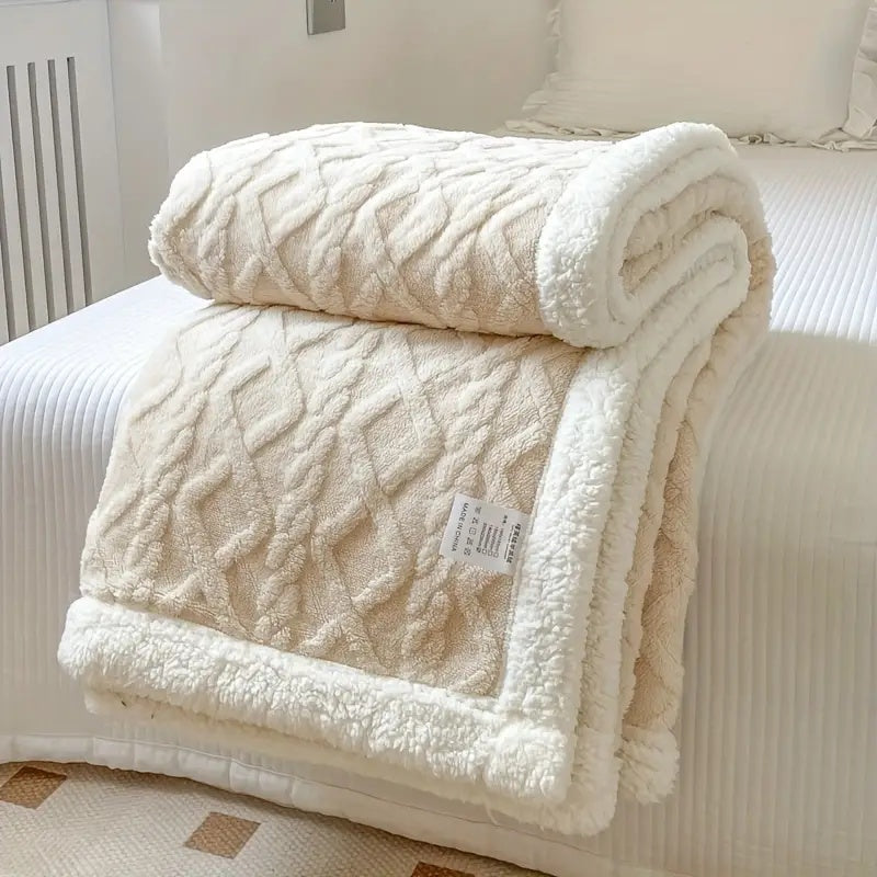 Luxurious plush Sherpa throw blanket, soft and cozy bedding, ideal for year-round comfort & home decor.