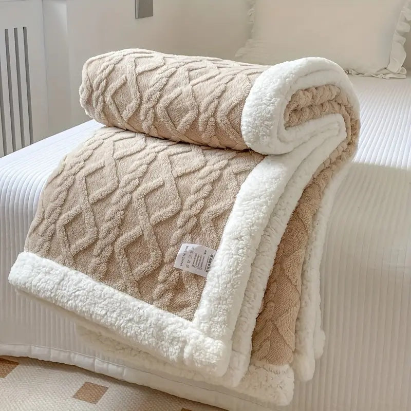 Warm & plush Sherpa throw blanket, super soft and cozy, perfect for snuggling on cold evenings.