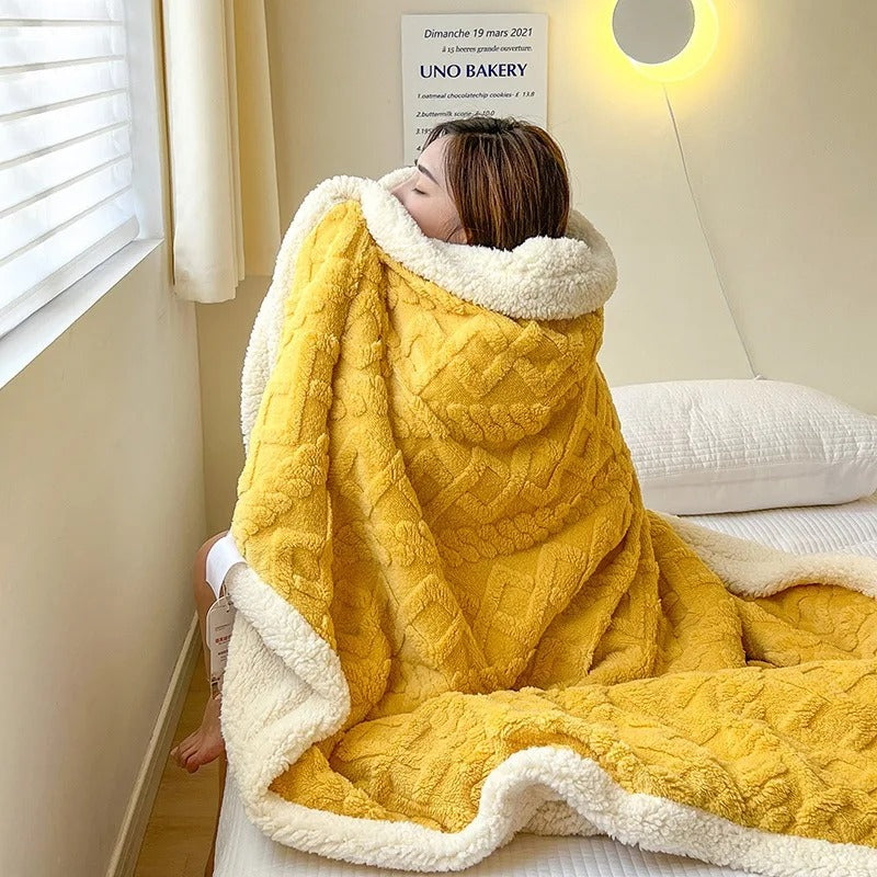 Luxurious plush blanket, thick and warm, ideal for bedding and staying cozy.
