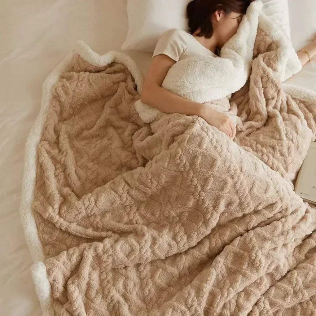 Experience ultimate comfort with this new, thick winter blanket made of plush polyester.